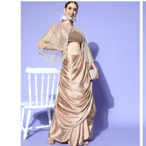 New Satin saree with cape and blouse piece